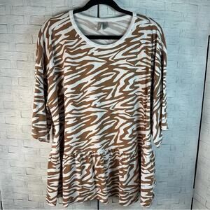 ASOS tunic top zebra print brown white ruffle feminine bohemian animal print